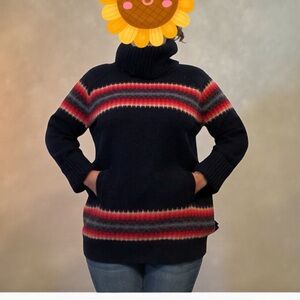 VINTAGE GAP WOOL FAIR ISLE TURTLENECK SWEATER DRESS POCKETED NAVY MULTICOLOR